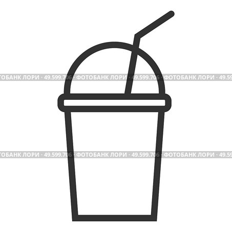 Disposable cup with lid and straw. Simple food icon in trendy line style isolated on white background for web apps and mobile concept. Vector Illustration. EPS10. Disposable cup with lid and straw. Simple food icon in trendy line style isolated on white background for web apps and mobile concept. Vector Illustration. Стоковая иллюстрация, агентство Ingram Publishing / Фотобанк Лори