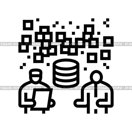 doctor and patient interaction with data streams line icon vector illustration. Стоковая иллюстрация, иллюстратор Vectorwin / Фотобанк Лори