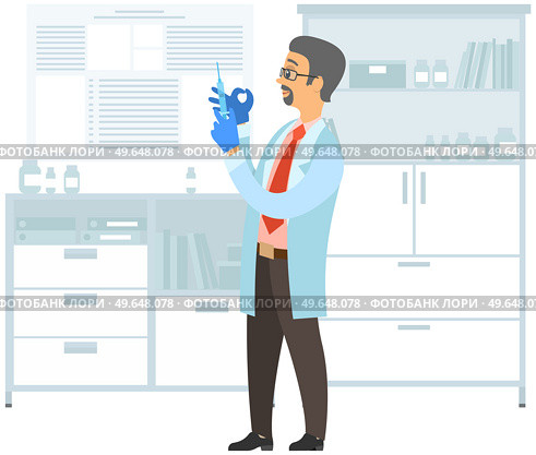 Doctor stands in hospital office holding syringe in hand. Ambulance doctor. Flu shot vaccination. Injection syringe. Medicine healthcare concept. Patients treatment immunization pharmaceutical product. Doctor stands in hospital office holding syringe in hand. Ambulance doctor. Flu shot vaccination. Стоковая иллюстрация, агентство Ingram Publishing / Фотобанк Лори