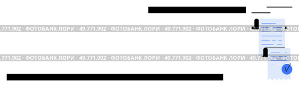 Documents with profile icons and checkmarks represent validation and verification processes. Black text blocks indicate important information. Ideal for administrative tasks, legal processes. Document Verification Concept with Checkmark and Text Blocks. Стоковая иллюстрация, агентство Ingram Publishing / Фотобанк Лори