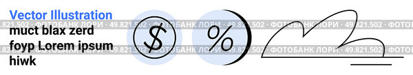 Dollar symbol, percentage sign, and abstract cloud with line art. Ideal for financial content, banking platforms, investment guides, economic blogs, online trading, fintech startups, presentations. Dynamic Financial Symbols with Dollar Sign, Percentage, and Abstract Cloud Elements. Стоковая иллюстрация, агентство Ingram Publishing / Фотобанк Лори