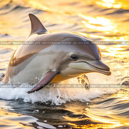Dolphin, water, mammal, sea, animal, ocean, blue, swim, swimming, fish, pool, nature, marine, smile, dolphins, aquatic, fin, wildlife, underwater, head, bottlenose, happy, mouth, aquarium, wild, Любопытный дельфин, плавающий в прозрачной морской воде. Стоковое AI-изображение, AI-художник Artykris99 / Фотобанк Лори