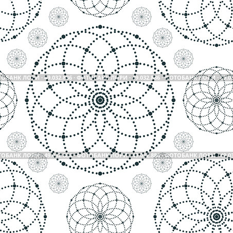 Dotted seamless pattern with circles and nodes. Repeating modern stylish geometric background. Simple abstract monochrome vector texture.. Dotted seamless pattern with circles and nodes. Repeating modern stylish geometric background. Simple abstract monochrome vector texture. Стоковая иллюстрация, агентство Ingram Publishing / Фотобанк Лори