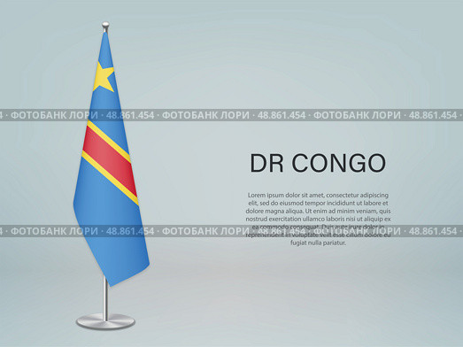DR Congo hanging flag on stand. Template forconference banner. Стоковая иллюстрация, иллюстратор Максим Гребешков / Фотобанк Лори