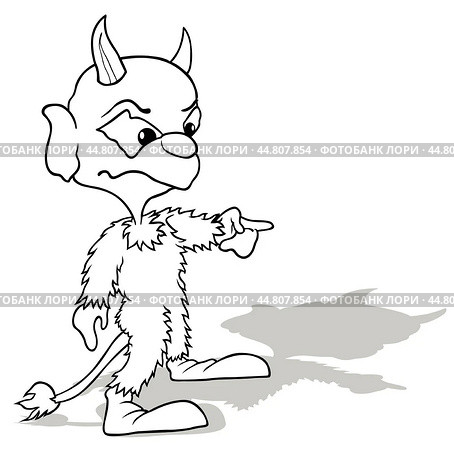 Drawing of a Horned Devil Pointing a Finger. Стоковая иллюстрация, иллюстратор Roman Dekan / PantherMedia / Фотобанк Лори