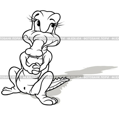 Drawing of a Sitting Crocodile. Стоковая иллюстрация, иллюстратор Roman Dekan / Smarterpix / Фотобанк Лори