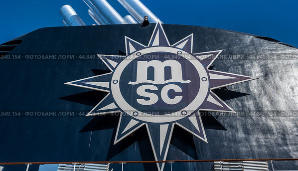Dubai, United Arab Emirates MSC logo on board cruise ship. MSC Cruises one of world's largest cruise lines (2023 год). Редакционное фото, фотограф Павел Муравьев / Фотобанк Лори
