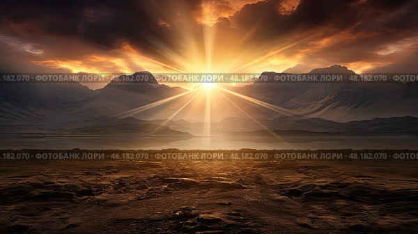 dusk sunrays sun set ai generated. Стоковое AI-изображение, AI-художник Vectorwin / Фотобанк Лори