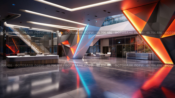 dynamic empty office lobby ai generated. Стоковое AI-изображение, AI-художник Vectorwin / Фотобанк Лори