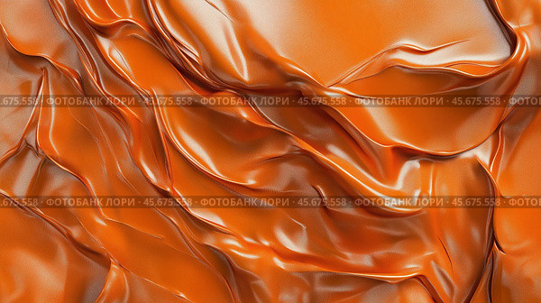 Dynamic orange metallic fluid with folds and reflective surfaces in a vibrant close-up. Стоковое AI-изображение, AI-художник Башкирова Анна / Фотобанк Лори