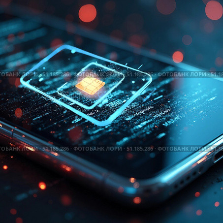 E-SIM, виртуальная сим-карта. Стоковое AI-изображение, AI-художник Инна Пецко / Фотобанк Лори