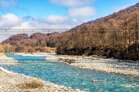 Early spring landscape of the Ardon River in Alania. Стоковое фото, фотограф Владимир Ушаров / Фотобанк Лори