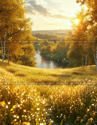 Early summer morning, sunrise. Forest landscape. Стоковое AI-изображение, AI-художник Сергей Елизарьев / Фотобанк Лори