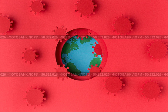 earth globe made out paper with coronaviruses. High resolution photo. earth globe made out paper with coronaviruses. High quality photo. Стоковое фото, агентство Ingram Publishing / Фотобанк Лори