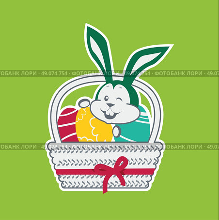 Easter rabbit icon design flat. Easter and easter bunny, rabbit and easter egg, egg and bunny, holiday easter and animal, hare easter, easter animal green, bunny easter with egg vector illustration. Стоковая иллюстрация, агентство Ingram Publishing / Фотобанк Лори