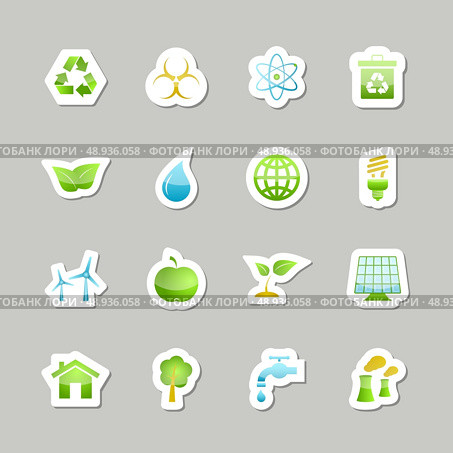 Eco green icons set for user interface design isolated vector illustration. Стоковая иллюстрация, агентство Ingram Publishing / Фотобанк Лори