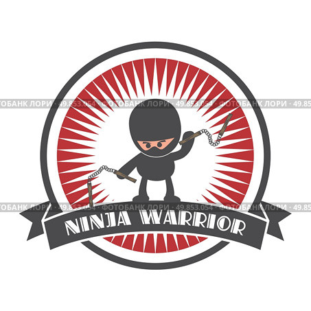 editable ninja cartoon label sticker vector graphic art design illustration. Стоковая иллюстрация, агентство Ingram Publishing / Фотобанк Лори
