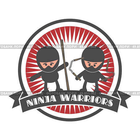 editable ninja cartoon label sticker vector graphic art design illustration. Стоковая иллюстрация, агентство Ingram Publishing / Фотобанк Лори
