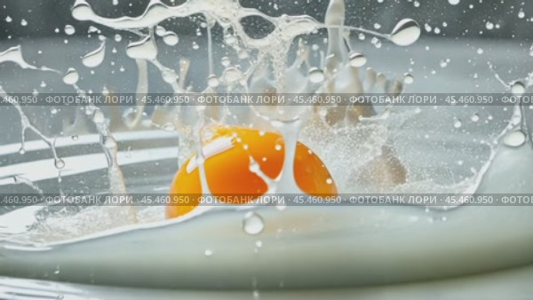 Egg yolk splashing in milk creating a crown shape. Стоковое AI-видео, аниматор Юрий Поздников / Фотобанк Лори