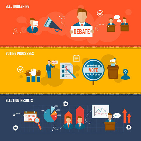 Election horizontal banner flat set with votes counting elements isolated vector illustration. Стоковая иллюстрация, агентство Ingram Publishing / Фотобанк Лори