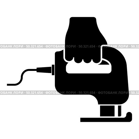 Electric fretsaw Tool Hand jig saw in use Arm icon black color vector illustration flat style simple image. Electric fretsaw Tool Hand jig saw in use Arm icon black color vector illustration flat style image. Стоковая иллюстрация, агентство Ingram Publishing / Фотобанк Лори
