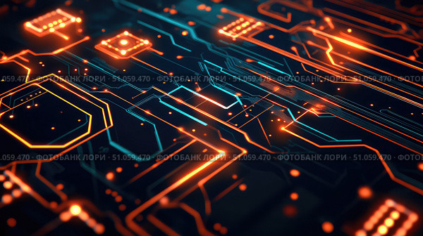 electronics scanning glowing circuitry ai generated. Стоковое AI-изображение, AI-художник Vectorwin / Фотобанк Лори