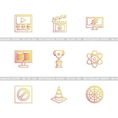 electronics , technology , study , education , science , computer , laptop , graph , bulb, camera , target , cd , video , media , icon, vector, design,  flat,  collection, style, creative,  icons. Стоковая иллюстрация, агентство Ingram Publishing / Фотобанк Лори