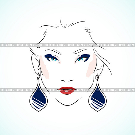 Elegant young model face with expressive eyes wearing earrings isolated vector illustration. Стоковая иллюстрация, агентство Ingram Publishing / Фотобанк Лори