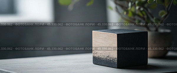 Элегантный квадрат из черного дерева для минималистичного декора дома и эстетики дизайна. Стоковое AI-изображение, AI-художник ФотоИнтеллект / Фотобанк Лори