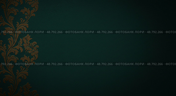 Элегантный зелёный с золотым дамасский узор в монохромных темных тонах на текстурированном фоне с пространством для копирования. Стоковое AI-изображение, AI-художник Наталья Харинова / Фотобанк Лори