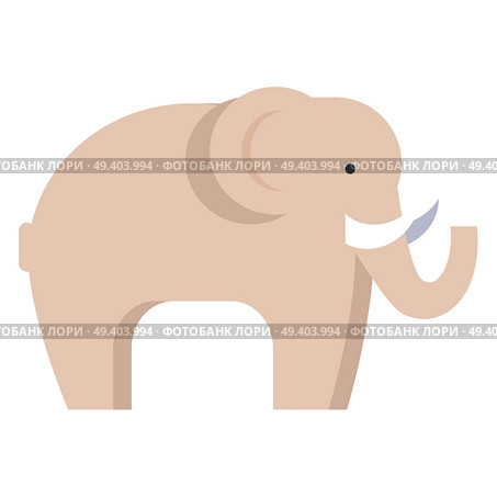 Elephant in beige color isolated on white. Side view of big animal living in hot countries vector illustration in flat design. Elephant in Beige Color Isolated on White. Стоковая иллюстрация, агентство Ingram Publishing / Фотобанк Лори