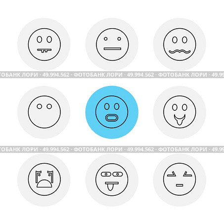 Emoji , emoticons , eomtions , smileys , sad , happy, cry , laugh , love , angry,  annoying,  confused , nervous , heart broken , romantic, icon, vector, design,  flat,  collection, style, creative,  icons. Стоковая иллюстрация, агентство Ingram Publishing / Фотобанк Лори