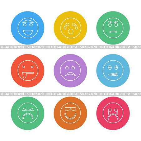 Emoji , emoticons , eomtions , smileys , sad , happy, cry , laugh , love , angry,  annoying,  confused , nervous , heart broken , romantic, icon, vector, design,  flat,  collection, style, creative,  icons. Стоковая иллюстрация, агентство Ingram Publishing / Фотобанк Лори