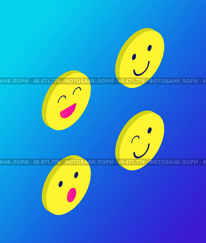 Emoji emoticons set isolated icons vector. Chatting elements used in conversation between teenagers. Laughing and winking face, surprised rounded head. Emoji Emoticons Face Expressions Set Icons Vector. Стоковая иллюстрация, агентство Ingram Publishing / Фотобанк Лори