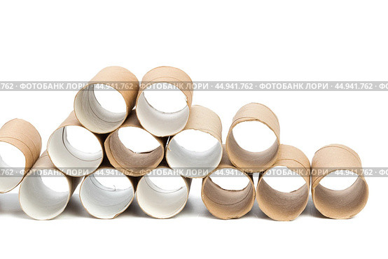 Empty toilet paper on white background. Стоковое фото, фотограф Сергей Толмачёв / Фотобанк Лори