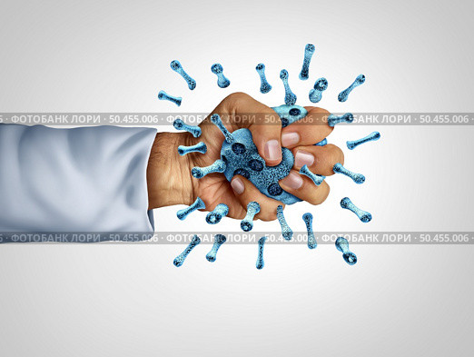 End of the outbreak and Coronavirus ending of the pandemic as a doctor or medical worker crushing a virus cell into pieces as a medical concept for cure and treatment with 3D illustration elements. Стоковое фото, агентство Ingram Publishing / Фотобанк Лори