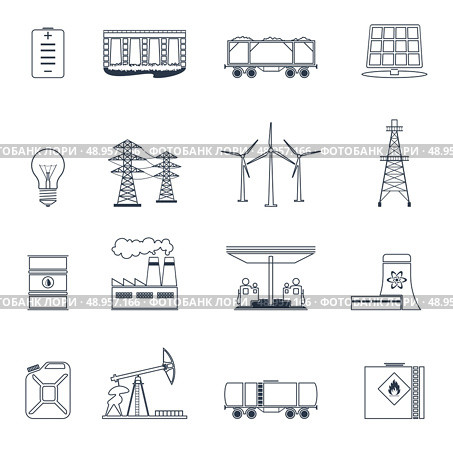 Energy and environment icons outline set with gasoline station nuclear plant jerrycan isolated vector illustration. Стоковая иллюстрация, агентство Ingram Publishing / Фотобанк Лори