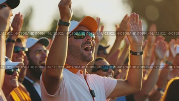 Enthusiastic golf fans clapping and cheering at tournament. Стоковое AI-видео, аниматор Юрий Поздников / Фотобанк Лори