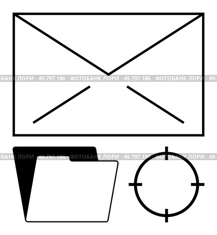 Envelope, file folder, and target icons symbolizing communication, document organization, and objectives. Ideal for email, file management, goal setting, productivity project planning office work. Envelope, File Folder, and Target Icons Representing Email, Documents, and Goals. Стоковая иллюстрация, агентство Ingram Publishing / Фотобанк Лори