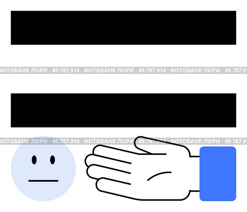 Equality symbol, hand gesture, and neutral face. Ideal for concepts of equality, fairness, assistance, neutrality, balance and emotional expression. Line metaphor. Equality Symbol with Hand Gesture and Neutral Face Depicting Fairness and Emotions. Стоковая иллюстрация, агентство Ingram Publishing / Фотобанк Лори