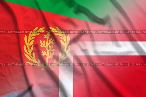 Eritrea and Denmark state flag international contract DNK ERI. Стоковая иллюстрация, иллюстратор Кабак Дмитрий / Фотобанк Лори