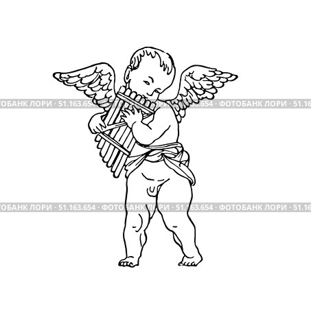 Eros plays Pan's multi-barrel flute vintage drawing from G. K. Lukomsky. Old Theaters, St. Petersburg, 1913. Стоковая иллюстрация, иллюстратор Константин Тимофеев / Фотобанк Лори