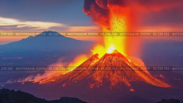 Eruption of Vesuvius volcano in Naples. Natural disasters concept. Copy space. Стоковое AI-видео, аниматор Ирина Михайличенко / Фотобанк Лори