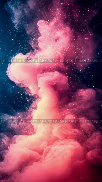 Ethereal cosmic cloud with shimmering particles, a vibrant abstract nebula creating a dynamic celestial flow for artistic print. Стоковое AI-изображение, AI-художник Данила Большаков / Фотобанк Лори