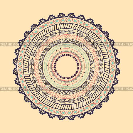 Ethnic Aztec circle ornament, vector illustration. Стоковая иллюстрация, агентство Ingram Publishing / Фотобанк Лори