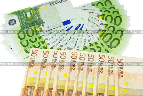 Евро купюры на белом фоне. Euro banknotes money. Стоковое фото, фотограф Татьяна Д / Фотобанк Лори
