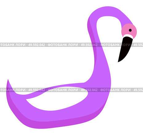 Exotic animal flamingo vector, isolated bird with purple feathers and big beak looking aside flat style. Decoration for party, inflatable balloon photozone, accessory of tropical fauna with plumage. Purple Flamingo Bird Tropical Exotic Animal Vector. Стоковая иллюстрация, агентство Ingram Publishing / Фотобанк Лори