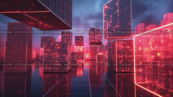 Experience a captivating journey through a dynamic world filled with illuminated cubes and intricate designs showcasing advanced technology. Стоковое AI-видео, аниматор Данила Большаков / Фотобанк Лори