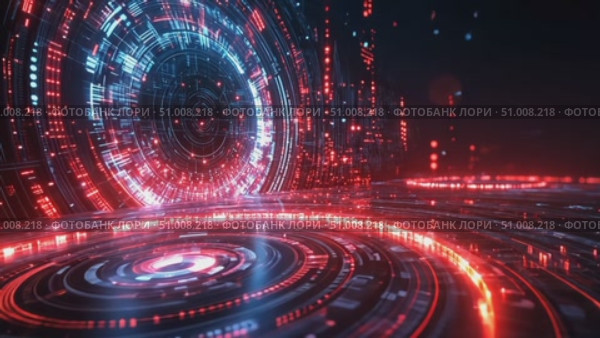 Experience a mesmerizing journey through a striking digital environment filled with radiant patterns and intricate designs at night. Стоковое AI-видео, аниматор Данила Большаков / Фотобанк Лори