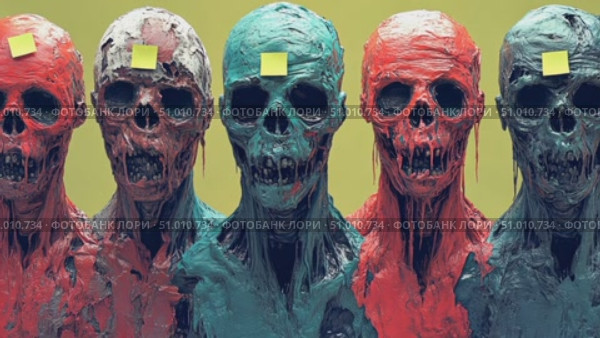 Experience fascinating art as colorful skeleton sculptures capture attention at an immersive exhibit showcasing creativity and design. Стоковое AI-видео, аниматор Данила Большаков / Фотобанк Лори